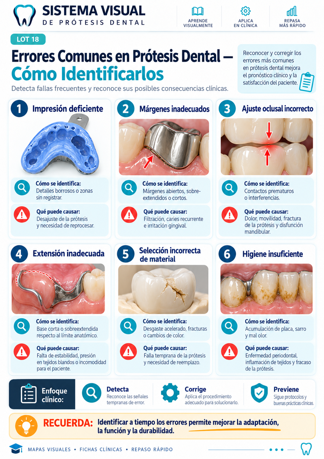 Mapa visual: Errores Comunes en Prótesis Dental